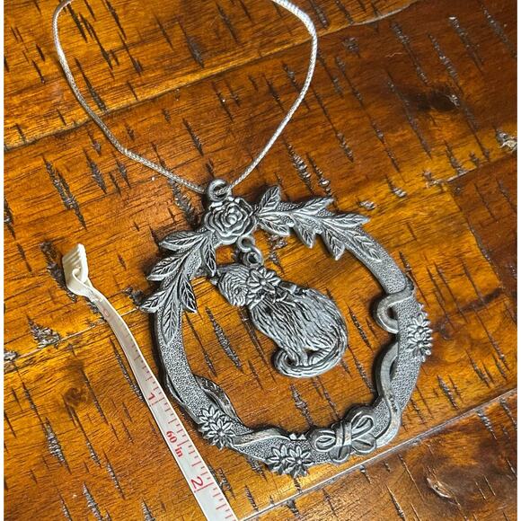 ⭐️ Vintage Cat Christmas Tree Ornament‎ Rose Ribbon Circle Wreath Holiday Gift - Picture 4 of 4